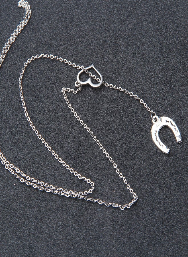 AKTAP Simple Lucky Horseshoe Lariat Y Necklace Stirrup Necklace Love Heart Pendant Necklace Gift for Women (horseshoe necklace) - Image 4