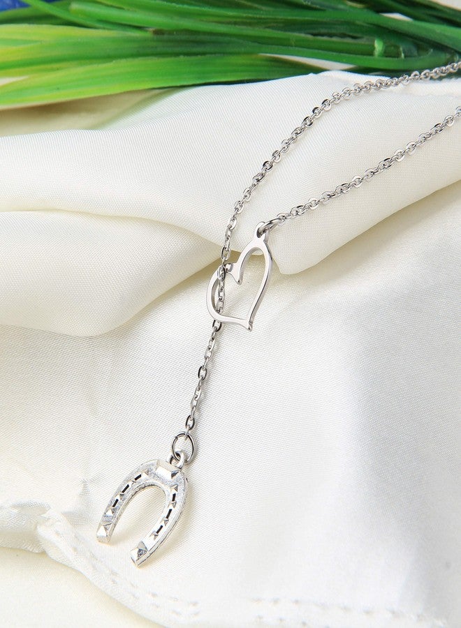 AKTAP Simple Lucky Horseshoe Lariat Y Necklace Stirrup Necklace Love Heart Pendant Necklace Gift for Women (horseshoe necklace) - Image 3