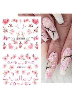 HOXIEYA Pink Flower Nail Art Sticker Sakura Water Transfer Nail Stcikers Decal Nail Art Decoration Supplies Cherry Blossom Leaf Flotal Nail Design For Women Girls Manicure Decor (Cherry Blossom)  - Image 2