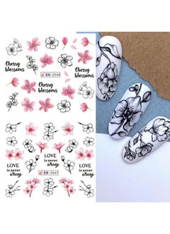 HOXIEYA Pink Flower Nail Art Sticker Sakura Water Transfer Nail Stcikers Decal Nail Art Decoration Supplies Cherry Blossom Leaf Flotal Nail Design For Women Girls Manicure Decor (Cherry Blossom)  - Image 3