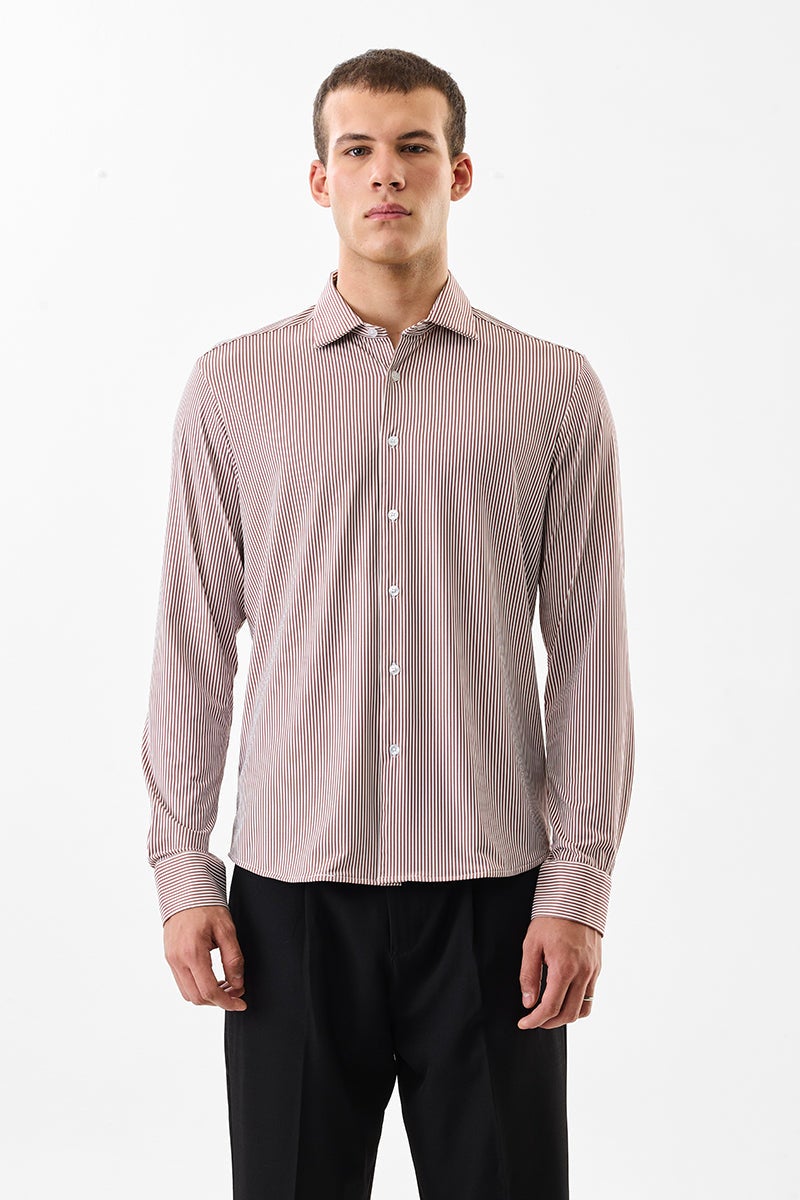 سنيتش قميص تقني مخطط بقصة ضيقة ومطاطية - Image 1