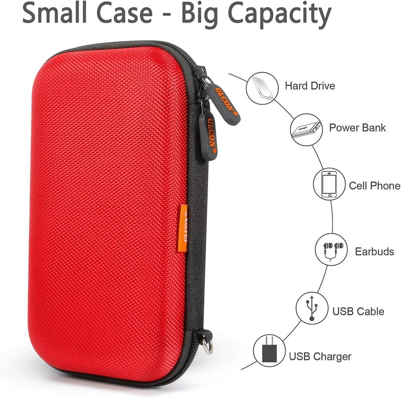GLCON External Hard Drive Case - Shockproof EVA Carrying Case for WD My Passport Element Seagate Expansion Backup Toshiba 1TB 2TB 4TB - High Protection Portable Travel Electronic Power Bank Bag (Red) - Image 3
