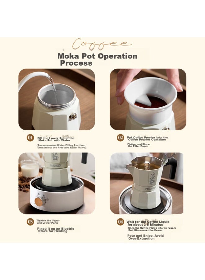 Pakchoice Moka Pot With Dual Valves, Home Italian-style Dual-valve Moka Pot, Small Electric Ceramic Stove Pour-over Coffee Maker Set - Image 4