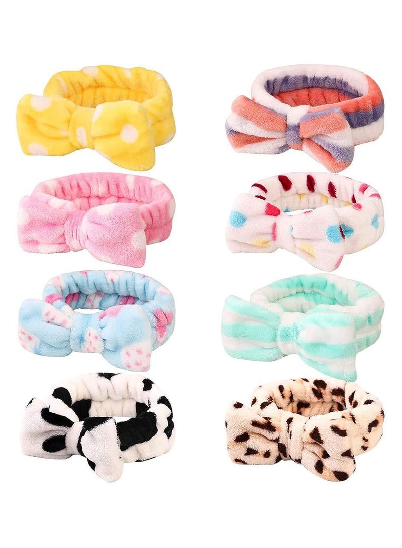 GGOOT 8 Pack Spa Headband, Coral Fleece Makeup Headband Cosmetic Headband Bow Headbands For Washing Face - Image 1