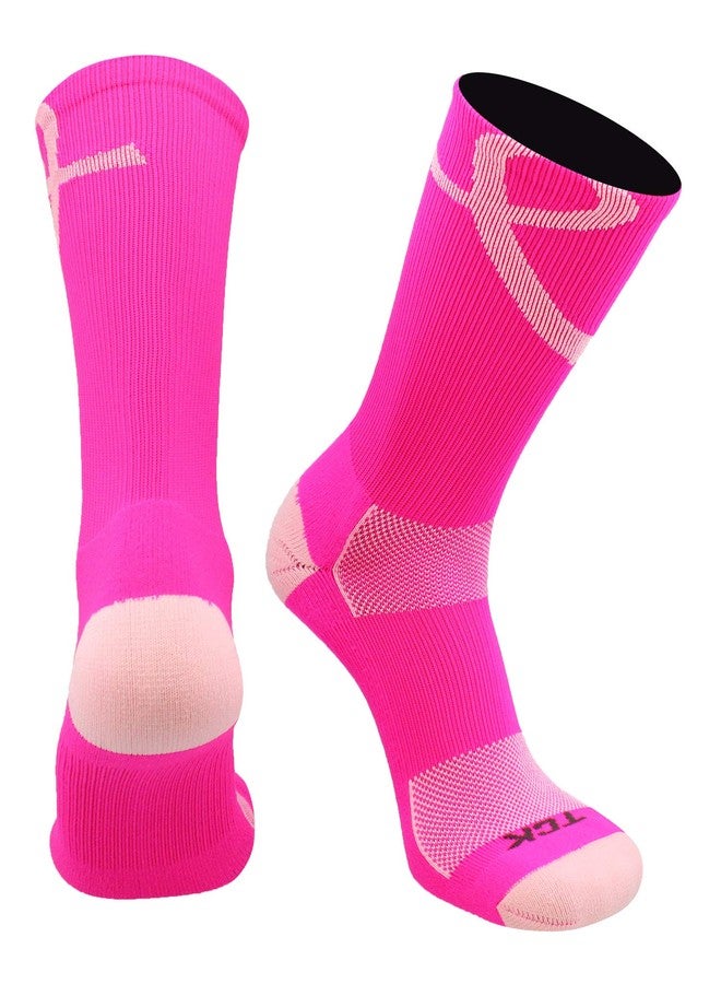 TCK Pink Ribbon Awareness Crew Socks (Hot Pink/Pink, X-Large) - Hot Pink/Pink,X-Large - Image 1