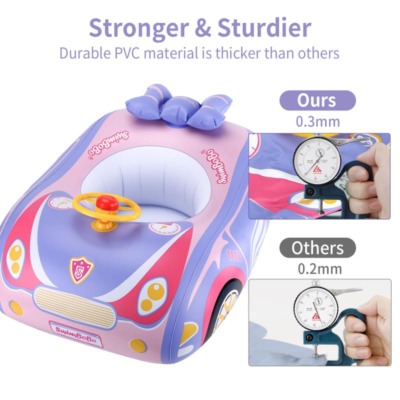 Swimbobo Toddler Pool Float Inflatable Car Baby Swim Float with Adjustable Sun Canopy and Safety Seat Pool Toys for Kids 3+ Years Old(Purple Pink Car) - Image 5