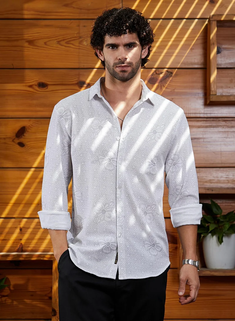 Campus Sutra Men's Cream White Stencil-Botanics Shirt