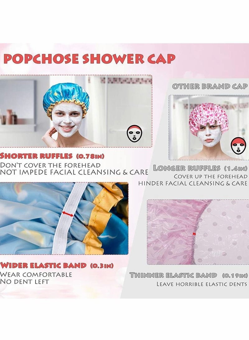 NIBEMINENT Shower Cap, Caps for Women Long Hair, Reusable Double Layer Waterproof Hair Bath Stylish Satin Bonnet, Soft Comfortable EVA Lined Hat All Length (3 PCS) - Image 4