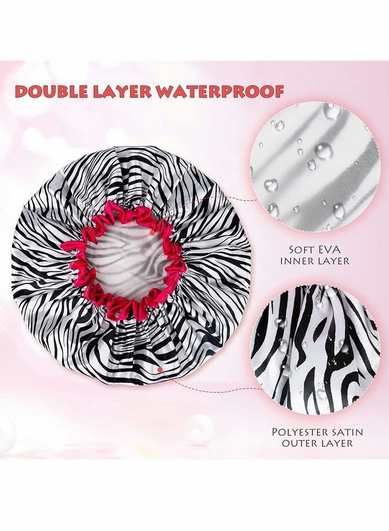 NIBEMINENT Shower Cap, Caps for Women Long Hair, Reusable Double Layer Waterproof Hair Bath Stylish Satin Bonnet, Soft Comfortable EVA Lined Hat All Length (3 PCS) - Image 2