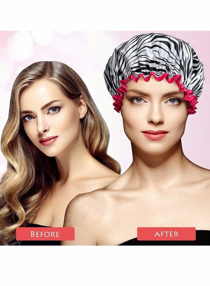 NIBEMINENT Shower Cap, Caps for Women Long Hair, Reusable Double Layer Waterproof Hair Bath Stylish Satin Bonnet, Soft Comfortable EVA Lined Hat All Length (3 PCS) - Image 5