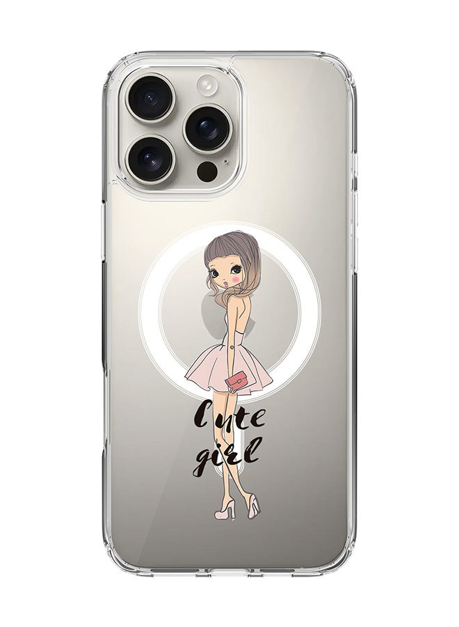 Stylizedd For iPhone 16 Pro Max Case [Compatible with MagSafe] Slim Magnetic cover Clear Phone Case - Coy Cute Girl - Image 1