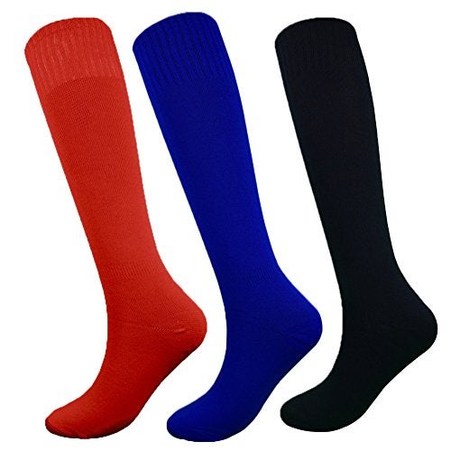 Fitliva Tube Dress Multi Color Assorted Multicolor Socks Coach Volleyball Baseball Cheerleader Sports (3Pack-Black Blue Red) - Image 1