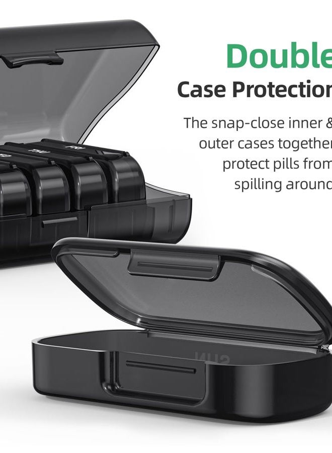 PULIV Pill Organizer with Large Capacity, Dual Protection Pill Box 7 Day, Arthritis Friendly Pill Case Easy to Open, Weekly Medicine Organizer for Vitamins, Medications, Fish Oils, Supplements (Black) - Image 4