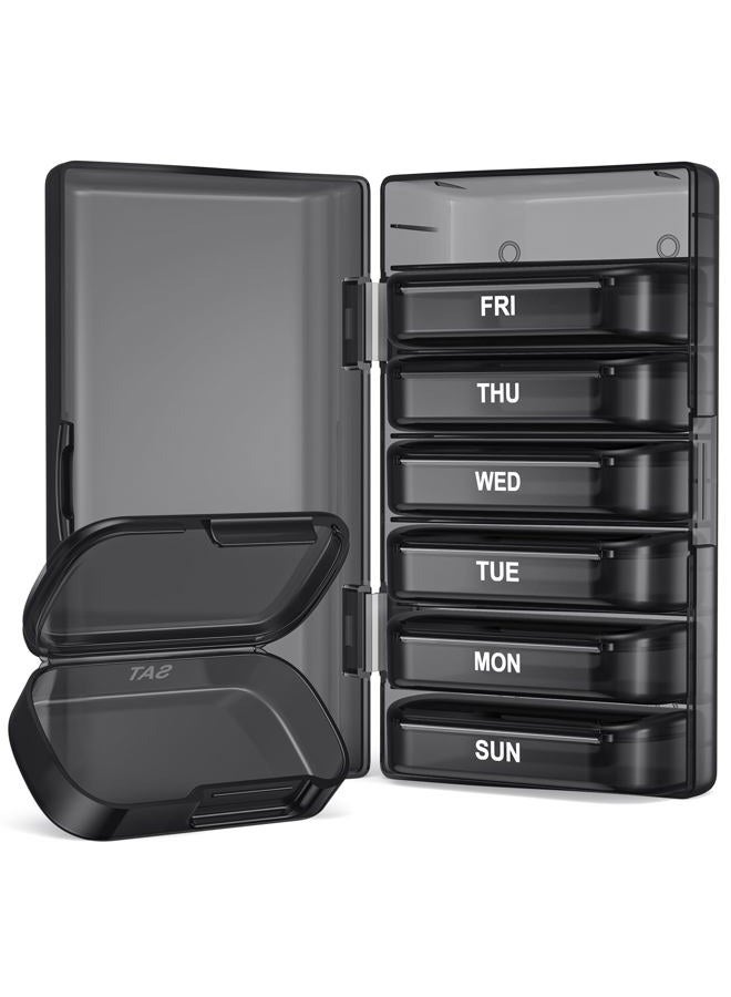 PULIV Pill Organizer with Large Capacity, Dual Protection Pill Box 7 Day, Arthritis Friendly Pill Case Easy to Open, Weekly Medicine Organizer for Vitamins, Medications, Fish Oils, Supplements (Black) - Image 1