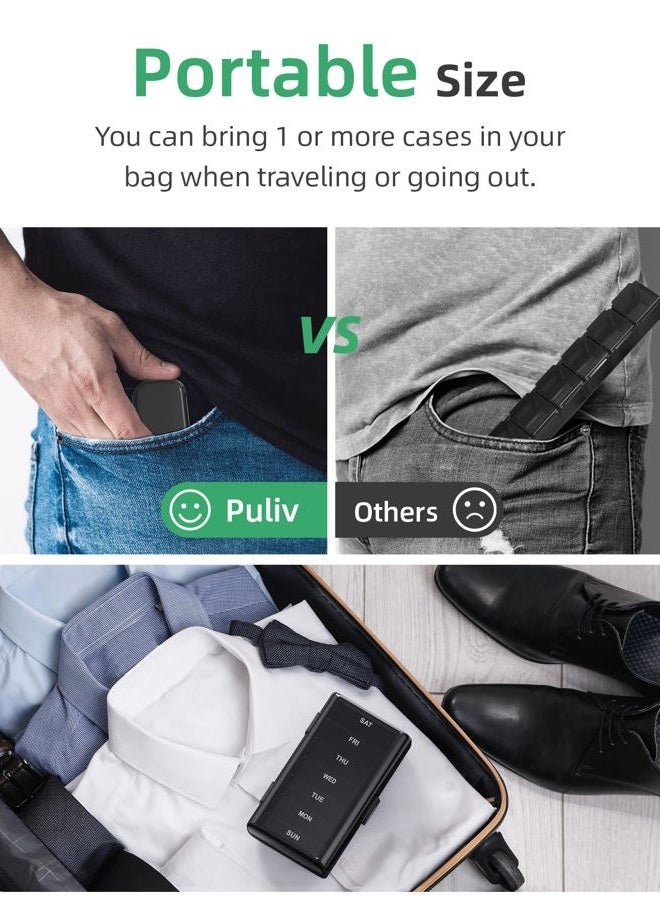 PULIV Pill Organizer with Large Capacity, Dual Protection Pill Box 7 Day, Arthritis Friendly Pill Case Easy to Open, Weekly Medicine Organizer for Vitamins, Medications, Fish Oils, Supplements (Black) - Image 3