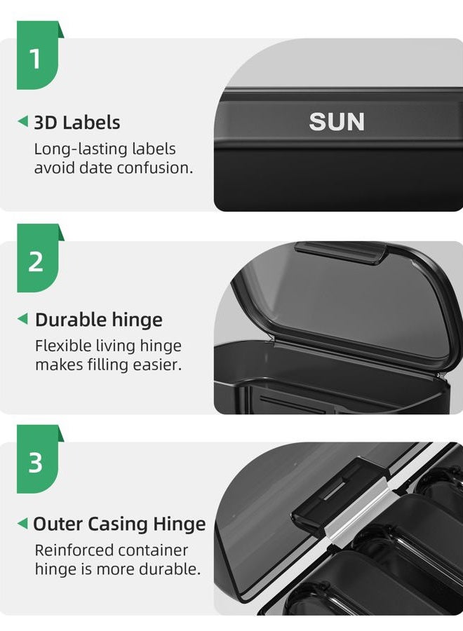 PULIV Pill Organizer with Large Capacity, Dual Protection Pill Box 7 Day, Arthritis Friendly Pill Case Easy to Open, Weekly Medicine Organizer for Vitamins, Medications, Fish Oils, Supplements (Black) - Image 5