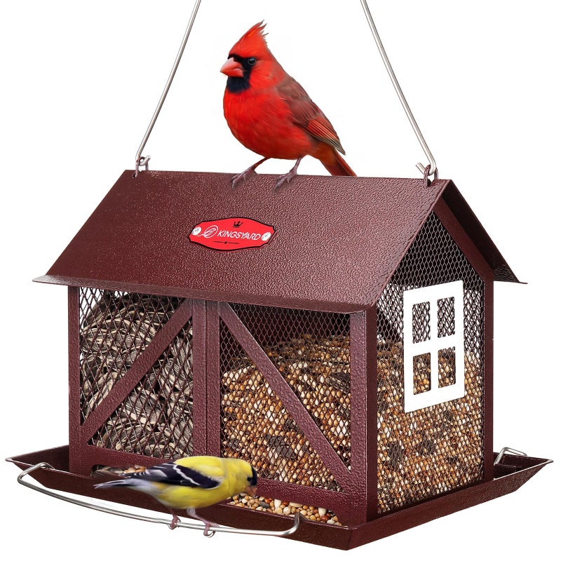 Kingsyard Metal Bird Feeder for Outdoors Hanging 2in1 Wild Bird Feeder with Seed Tray Builtin Perch 5 lb Large Capacity for Cardinal Chickadee Finch Bronze - Image 2