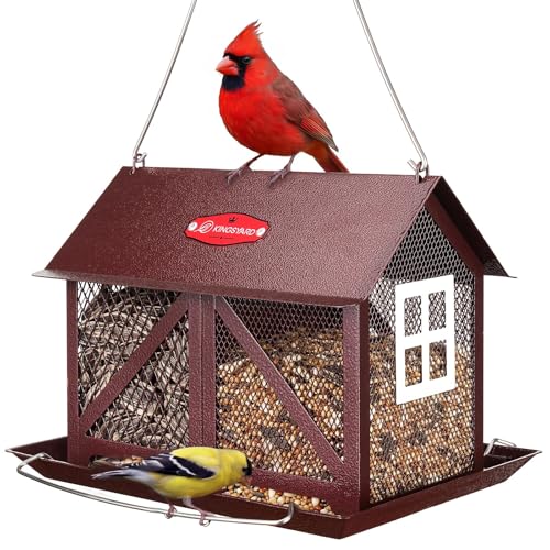 Kingsyard Metal Bird Feeder for Outdoors Hanging 2in1 Wild Bird Feeder with Seed Tray Builtin Perch 5 lb Large Capacity for Cardinal Chickadee Finch Bronze - Image 1