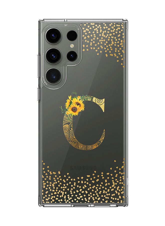 Stylizedd Classic Clear Case for Samsung Galaxy S24 Ultra , Hybrid Soft Transparent Cover Custom Monogram Initial Letter Floral Pattern Alphabet - C (Clear) - Image 1