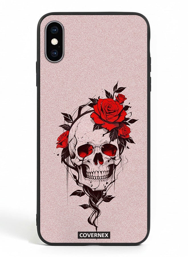 Covernex Apple iPhone Xs Protective Case Cover Printed Featuring Fine Line Art with Rose - Image 2