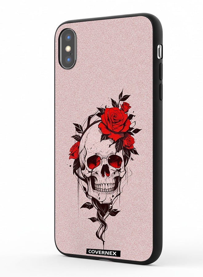 Covernex Apple iPhone Xs Protective Case Cover Printed Featuring Fine Line Art with Rose - Image 1
