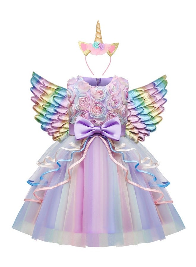 Loquat Unicorn Princess Costume Set Birthday Party Dresses For Kids 3-8 Years Old - Image 1