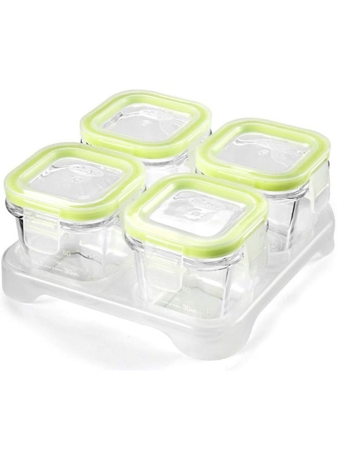 Matyz 4-Pack Glass Baby Food Storage Containers with Airtight Lids and Stackable Tray (Green, 3 OZ Each) - Image 1