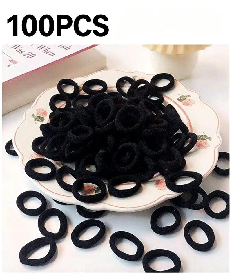 100-Piece Small Seamless Hair Ties, Elastic Hair Band, Ponytail Holders for Children and Little Girls’ Hair Accessory (Black) - Image 1