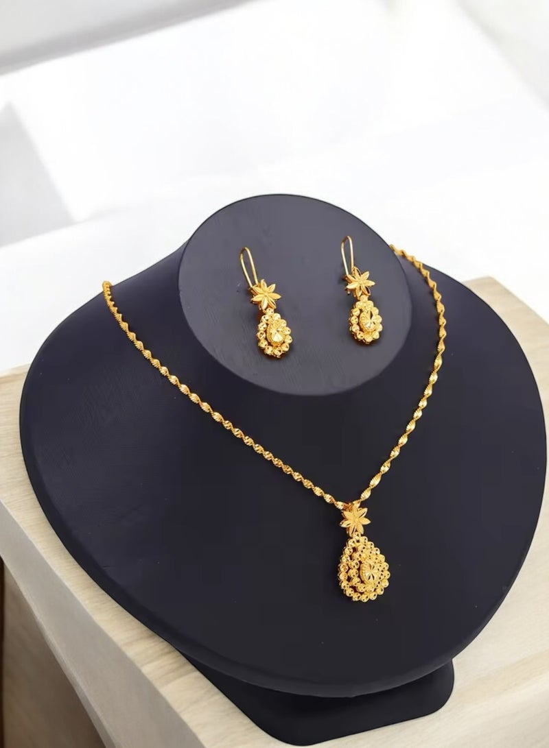 GOLDMAX 21k Gold Plated Necklace & Earrings Jewelry Set For Women - Image 1
