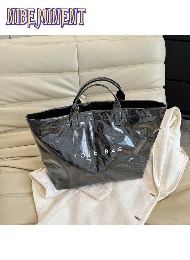 NIBEMINENT PVC Tote Bag Women's Letters Print Large Kraft Paper Carry All Bag Top Handle Clear Hobo Handbag - Image 5