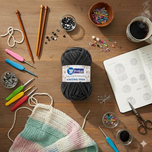 ProKart Premium Blankie Wool, Plush & Cuddly, Chenille Yarn Supersoft Hand Knitting Wool Ball | Blanket Thick/Mottu Yarn Ball Suitable for Hand Knitting and Crocheting (Black, 100gms x 4 Pack) - Image 2