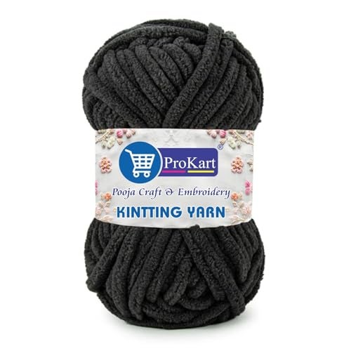 ProKart Premium Blankie Wool, Plush & Cuddly, Chenille Yarn Supersoft Hand Knitting Wool Ball | Blanket Thick/Mottu Yarn Ball Suitable for Hand Knitting and Crocheting (Black, 100gms x 4 Pack) - Image 1