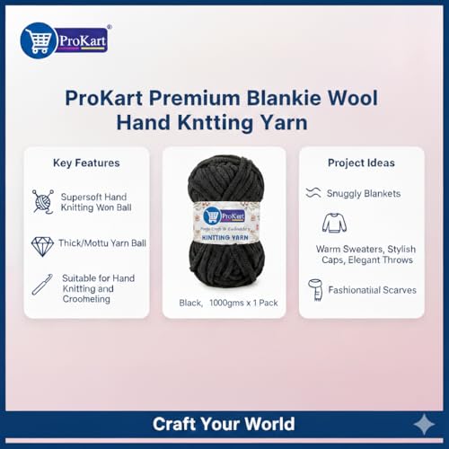 ProKart Premium Blankie Wool, Plush & Cuddly, Chenille Yarn Supersoft Hand Knitting Wool Ball | Blanket Thick/Mottu Yarn Ball Suitable for Hand Knitting and Crocheting (Black, 100gms x 4 Pack) - Image 4
