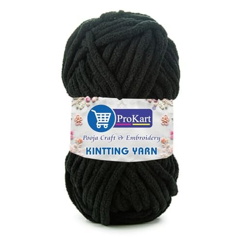 ProKart Premium Blankie Wool, Plush & Cuddly, Chenille Yarn Supersoft Hand Knitting Wool Ball | Blanket Thick/Mottu Yarn Ball Suitable for Hand Knitting and Crocheting (Black, 100gms x 4 Pack) - Image 3