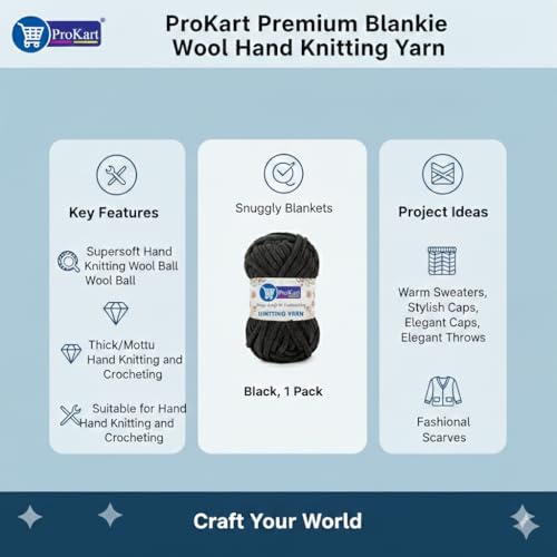 ProKart Premium Blankie Wool, Plush & Cuddly, Chenille Yarn Supersoft Hand Knitting Wool Ball | Blanket Thick/Mottu Yarn Ball Suitable for Hand Knitting and Crocheting (Black, 100gms x 4 Pack) - Image 5