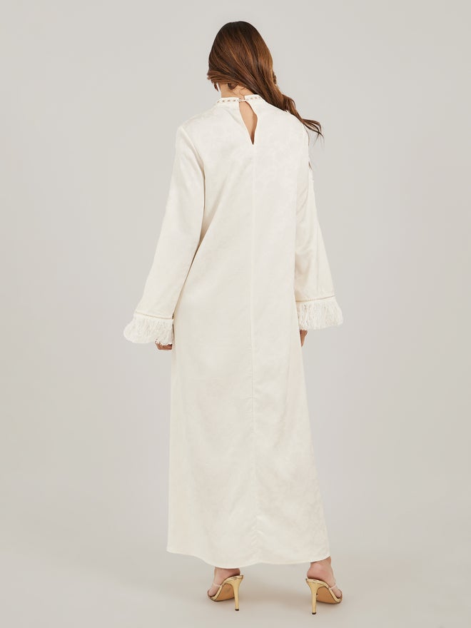 Styli Amirah Jacquard Stand Collared Jalabiya with Tassel Trim  - Image 5