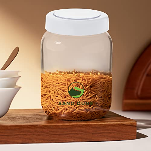 SAND DUNE Set of 2, 750ml Each Storage Glass Jar White Plastic Cap, Transparent | BPA Free | Storage Jar Containers for Kitchen Pantry for Cookies, Dry Fruits, Masala, Spices, cereal, and flour - Image 2