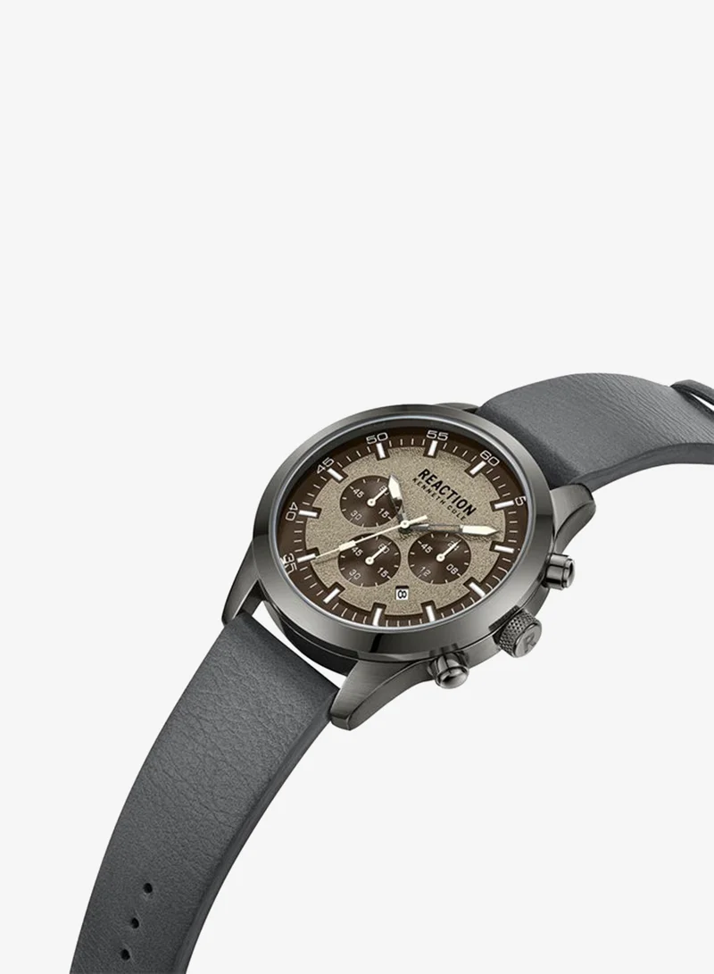 Kenneth Cole Reaction  Kenneth Cole Reaction Chronograph Gents Watch With Grey Synthetic Leather Strap 46mm - KRWGC9005402 for Men | Best Price UAE