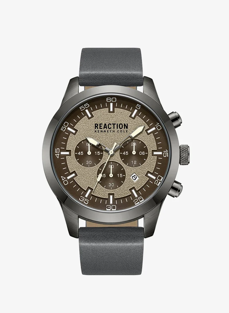 Kenneth Cole Reaction Chronograph Gents Watch With Grey Synthetic Leather Strap 46mm - KRWGC9005402
