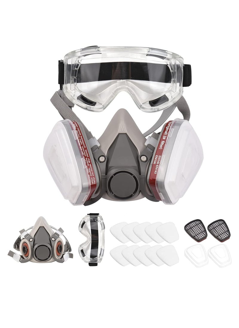 SCIENISH SCIENISH Reusable Respirator Half Facepiece 6200 Gas Ma-sk Breathing Protection Respirators with Safety Goggles for Painting Organic Vapor Welding Polishing Woodworking and Other Work Protection  - Image 1