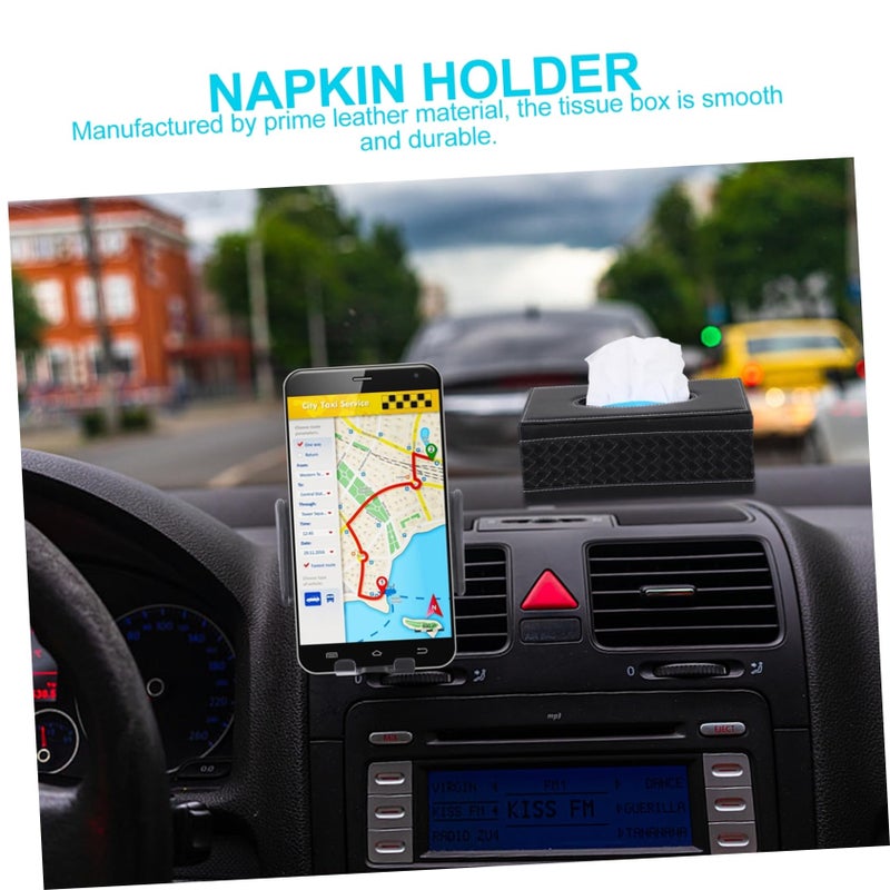 Large Leather Tissue Box Holder Car Living Room Napkin Dispenser Organizer - Image 4
