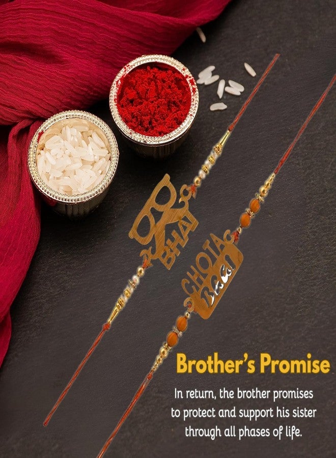 Bindian Wooden BRO Fancy Rakhi (Set of 5) - Pyara Bhai, Bro, Veera Designs with Red Thread & Wooden Designs - Raksha Bandhan Gift Rakhi for Bhaiya, Bhabhi, Sibling - Indian Festival Rakhi Set - Image 3