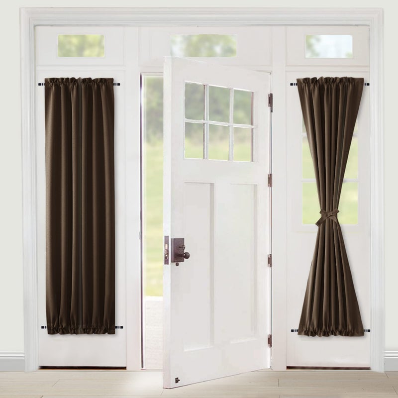 XWZO Room Darkening Curtains for French Doors  Privacy and Thermal Curtains for Glass Door  Rod Pocket Curtains with Tiebacks  25 x 72 inches Long  Brown  1 Panel - Image 1