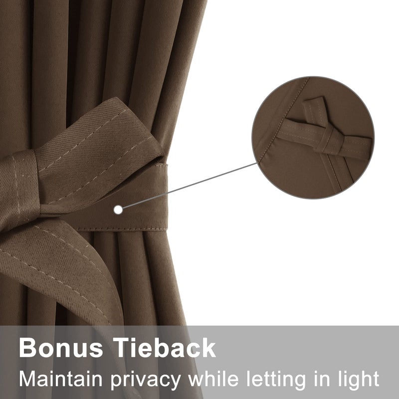 XWZO Room Darkening Curtains for French Doors  Privacy and Thermal Curtains for Glass Door  Rod Pocket Curtains with Tiebacks  25 x 72 inches Long  Brown  1 Panel - Image 2