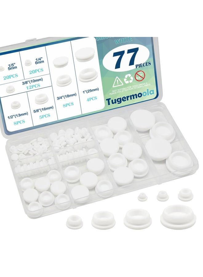 Tugermoola 77PCS 7 Sizes Silicone Plug Rubber Plugs for Holes Assorted Sizes 1/5" 1/4" 3/8" 1/2" 5/8" 3/4" 1" Hole Plug White - Image 1