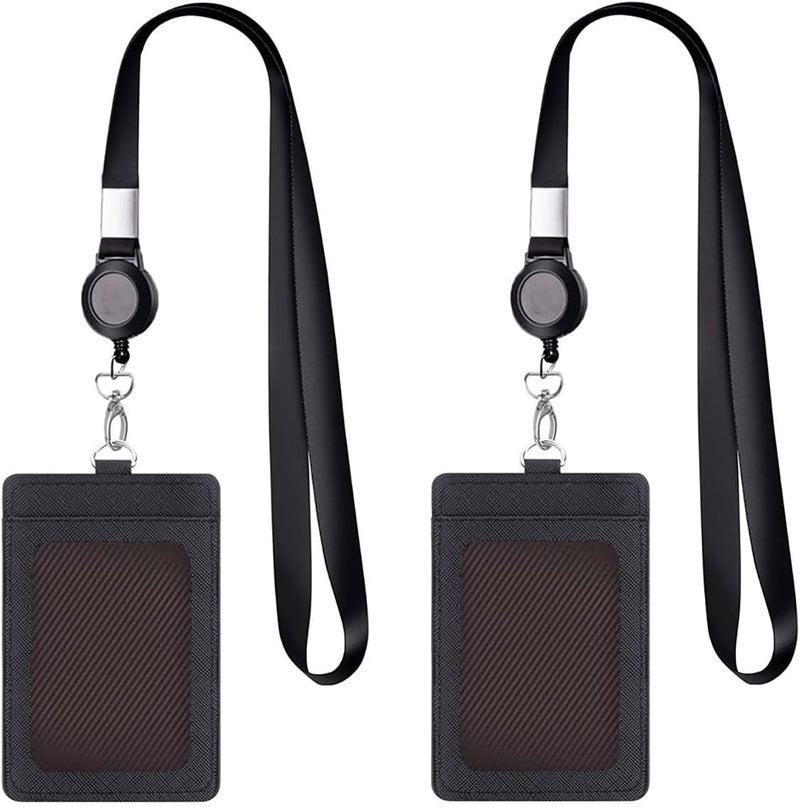 أوريتي حامل شارات جلدي وحبال تعليق قابلة للتعديل والسحب، ومشبك سريع الفك وحبال تعليق آمنة مع مشبك معدني دوار للمكاتب والموظفين والطلاب، عبوة من قطعتين - Image 1