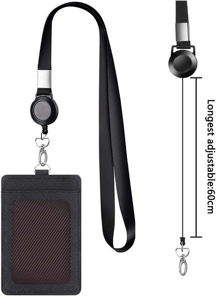 أوريتي حامل شارات جلدي وحبال تعليق قابلة للتعديل والسحب، ومشبك سريع الفك وحبال تعليق آمنة مع مشبك معدني دوار للمكاتب والموظفين والطلاب، عبوة من قطعتين - Image 3