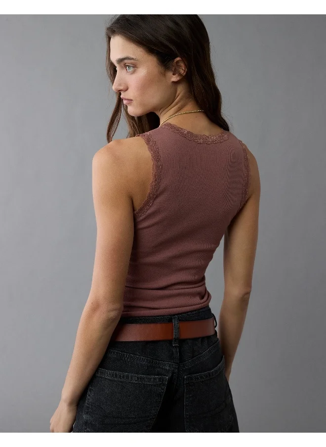American Eagle AE Graphic Lace Trim Tank Top
