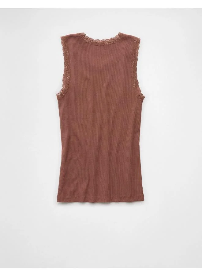 American Eagle AE Graphic Lace Trim Tank Top