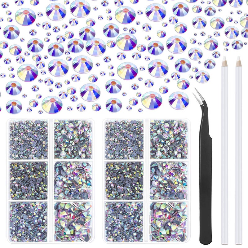 Hotfix Rhinestones Cridoz 6040Pcs Hot Fix Rhinestones Crystal AB Stud with Tweezers and Rhinestone Picker Tool Pens for Bedazzler Crafts on Fabric Clothes Shoes and Jeans